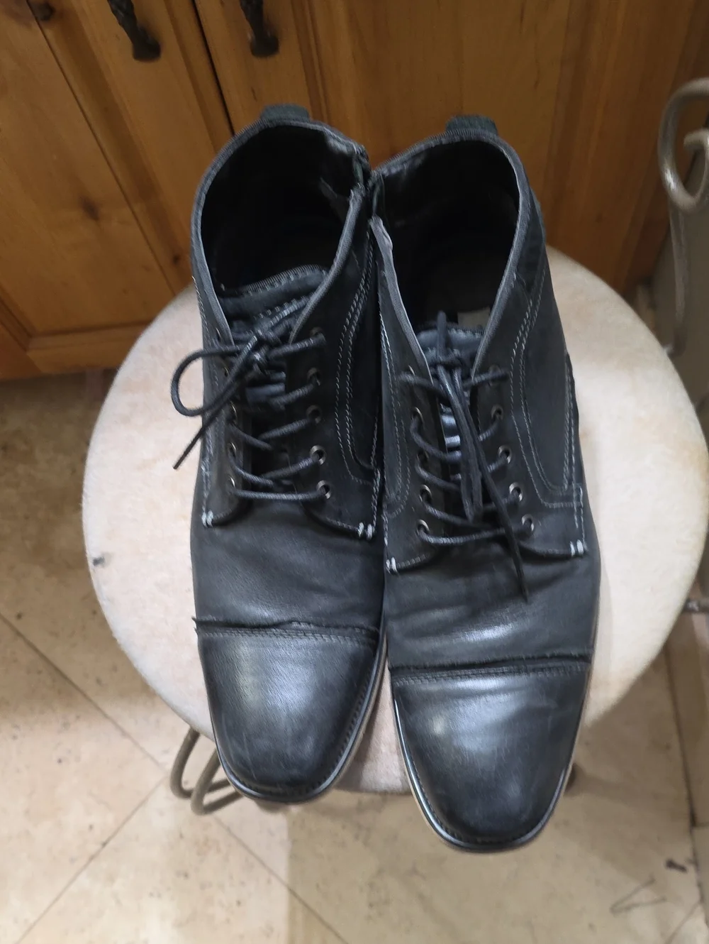 Steve Madden Black Leather P-Kaplan Lace-Up Boots
